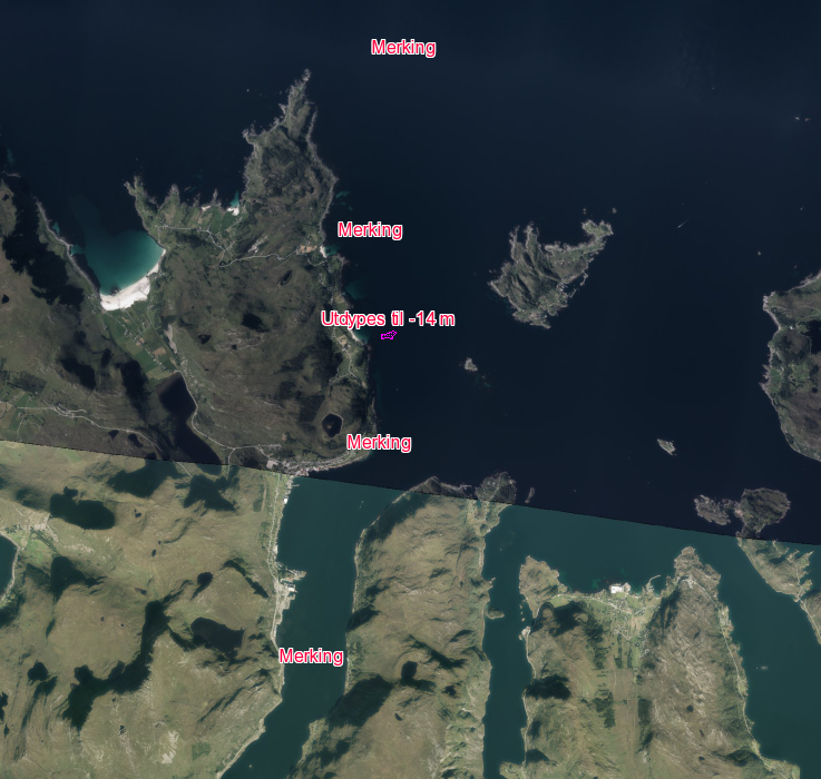 Planlagt tiltak: Utdyping og merketiltak i Ulvesundet nord for Måløy. UTDYPING: Det er behov for å utdype en grunne på 10 m, vest av Halsøybåen til -14 m. Denne er nær opptil hovedleden.