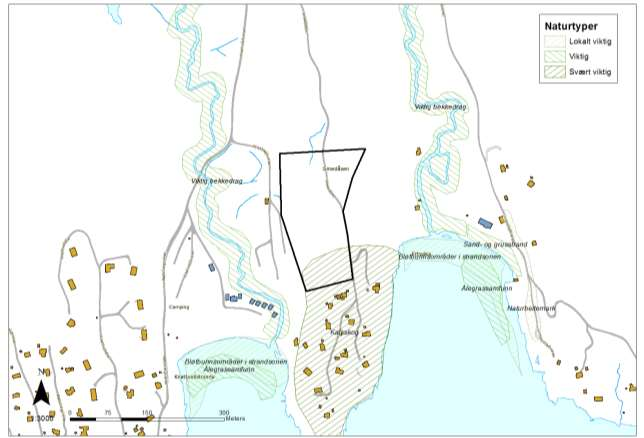 3.4 Miljøtema: Naturmangfold og biologisk mangfold Beskrivelse: Det er registrert svært viktig naturtype i sørenden av planområdet.