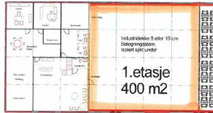 Tilbygg i 2001. Tilgang til kantine, møterom, trimrom og badstue. Arealet er sprinklet.