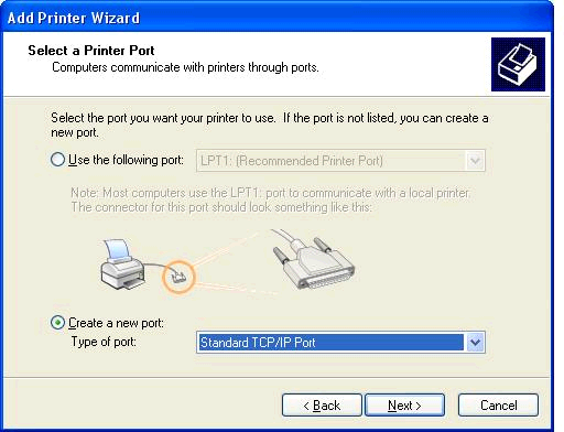 8. Hvis datamaskinen ikke er tilkoblet MFP-enheten, velger du Opprett en ny port under Velg en skriverport.
