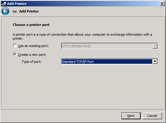 8. Hvis datamaskinen ikke er tilkoblet MFP-enheten, velger du Opprett en ny port under Velg en skriverport. 9.