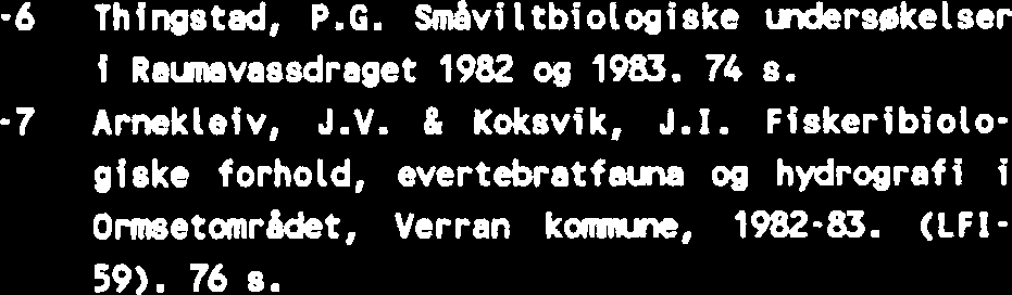 Resipientforhold i Sandbla- og Lurwassdragat i Nordli, Grong og Sdsa kainuw i Nord-TNndeleg. (LFI- 56). 57 s. 1983-1 Nmt, T. 8 Arnekleiv, J.V.