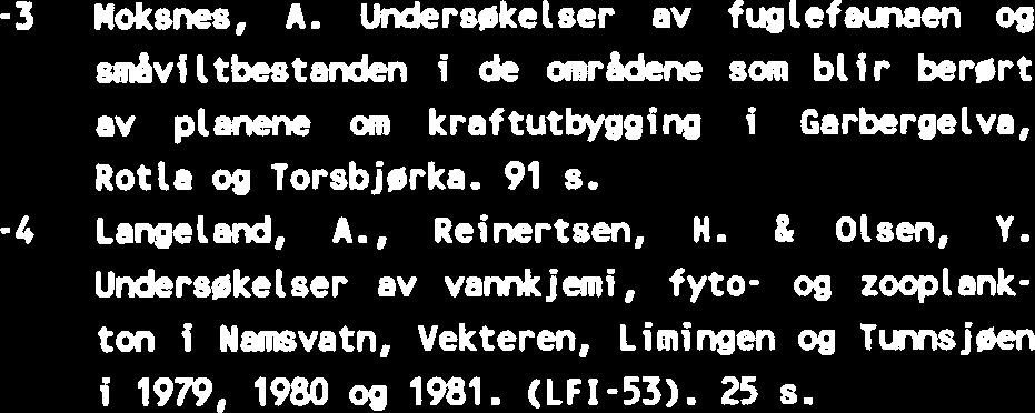 -2 Nmt, T. Ferskvamsbiologiske og hydrografiske vickrslkelser i Hlylandsvassdraget 1981. 59 s. -3 Moksnes, A.