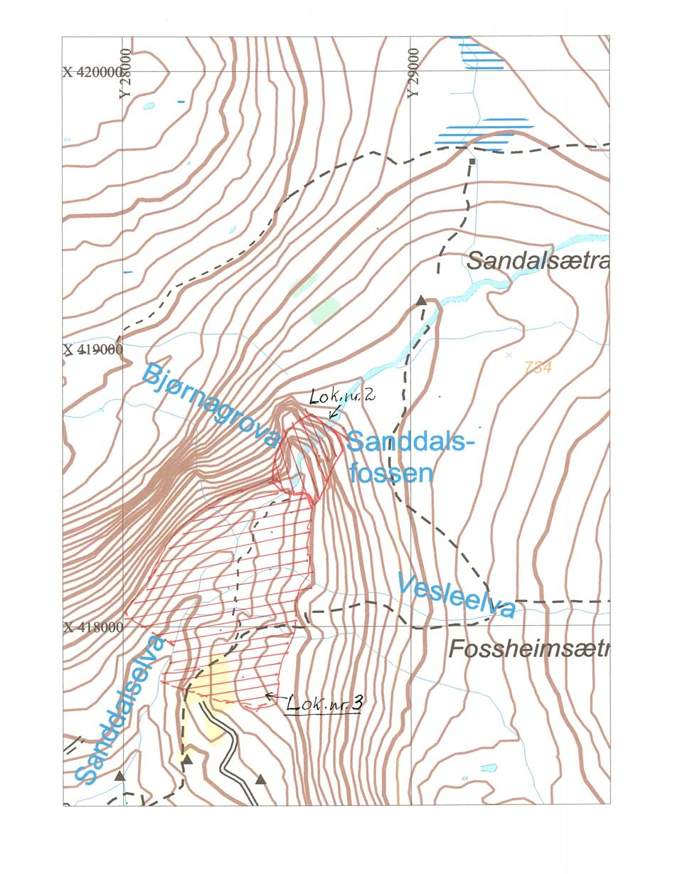 Sandalsfossen Kraftverk AS 15. januar 2006 20 Figur 5. Kartet viser ei grov avgrensing av lok.