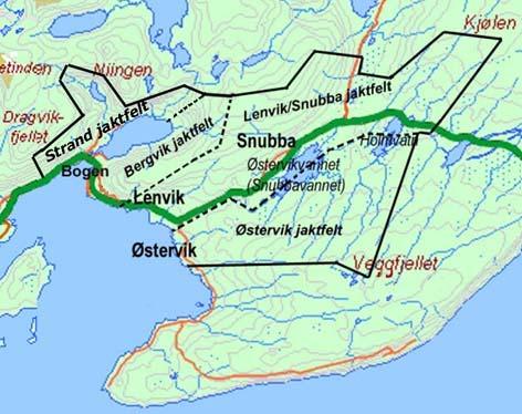 23 (Strand) som utgjør Strand jaktfelt. Driftsplanområdet ligger i Evenes kommune og utgjør et totalareal på 62.911 da, og deles i 4 jaktfelt.