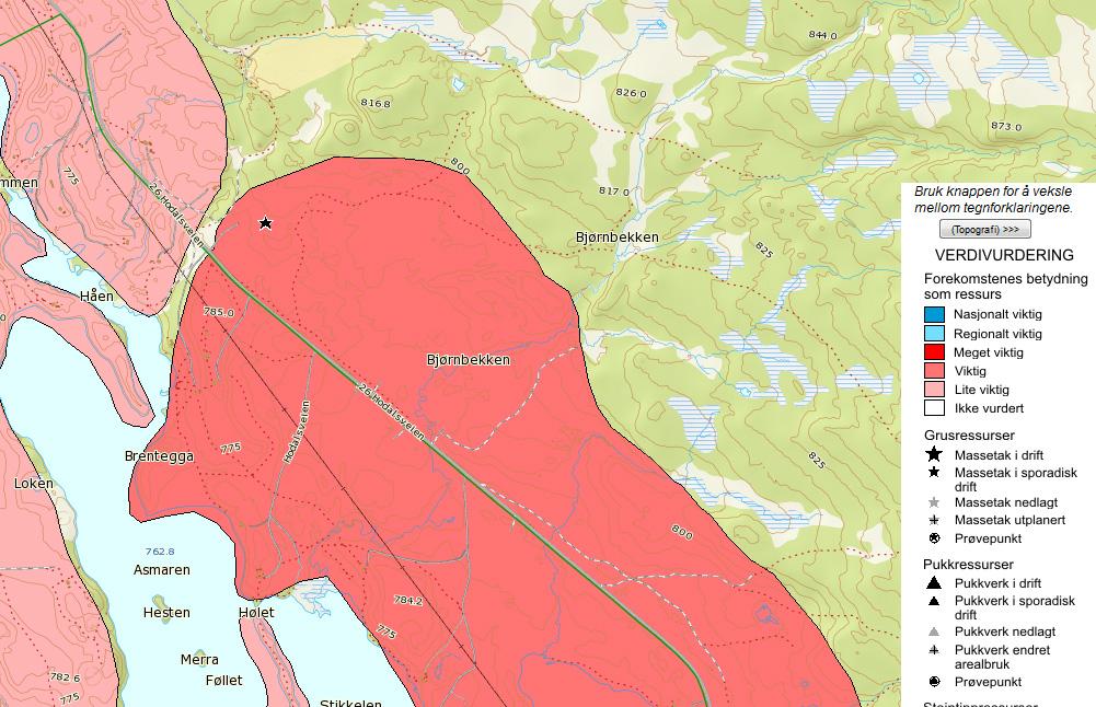 14 6.8. Masseressursen Figur 6.3: Fra NGU`s database over grusressurser. Grustakets betydning som ressurs er viktig.