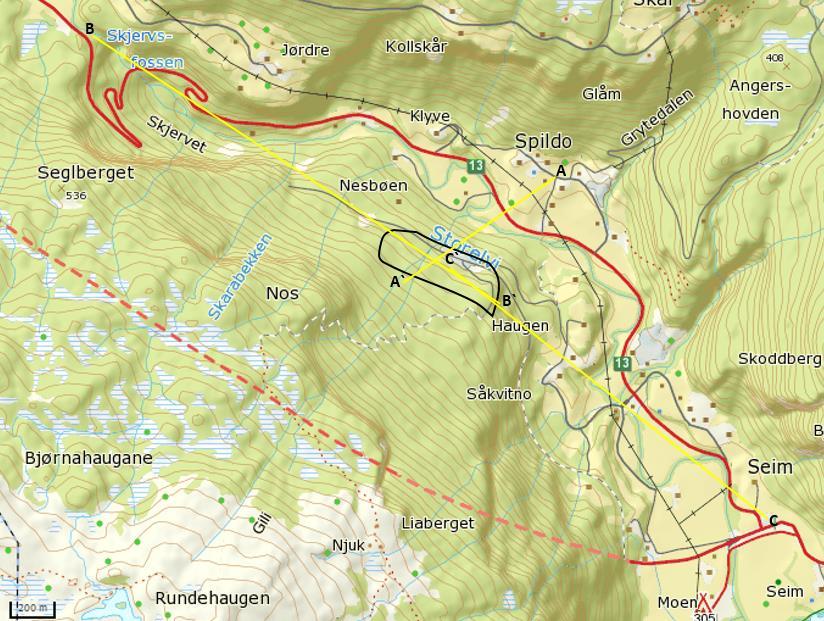 Innsynsprofilar For å redusera innsyn, særleg frå Skjervefossen, har planområdet blitt justert gjennom ei tilpassing til topografien (avrunding av