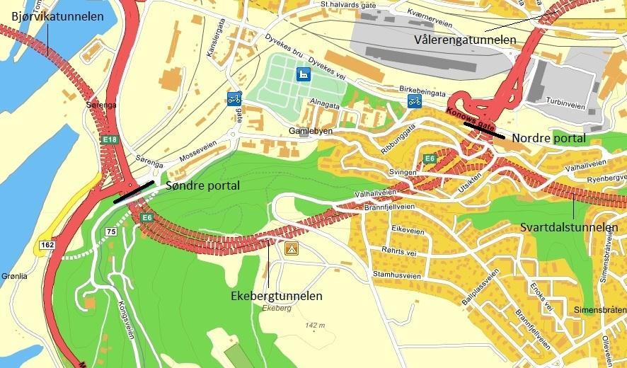 6 Grunnlagsdata for Ekebergtunnelen 6.1 BESKRIVELSE AV TUNNELEN Ekebergtunnelen er en av fire tunneler som utgjør Operatunnelen.