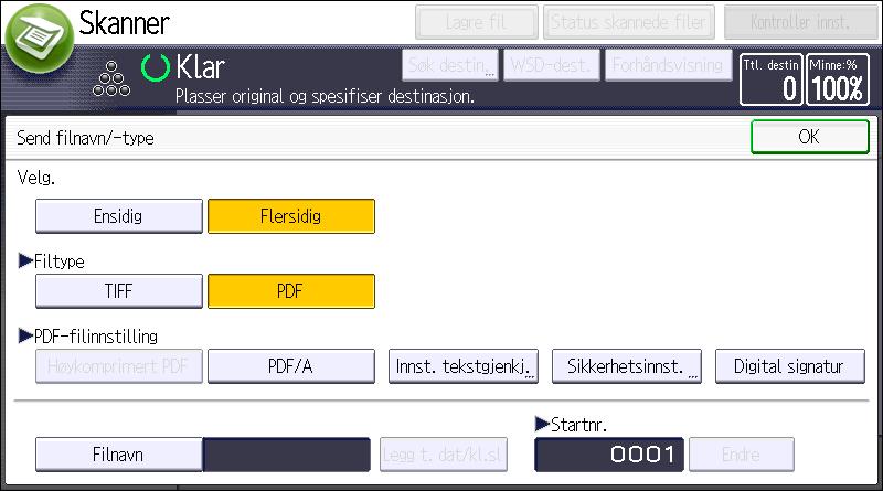 6. Skanner Angi filtype Denne delen beskriver fremgangsmåten for å angi filtypen til en fil du vil sende.