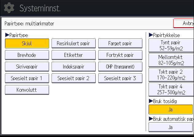 9. Fylle på papir og toner 8. Trykk på [OK]. 9. Lukk skjermvisning for opprinnelige innstillinger. Ved bruk av standard kontrollpanel Trykk på [Brukerverktøy/telleverk]-tasten.