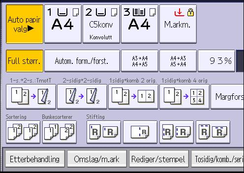 3. Kopi Kopiere på konvolutter fra multiarkmateren Før bruk av denne funksjonen må du velge [Konvolutt] for papirtype under [Papirmag.-innst.] i Brukerverktøy.