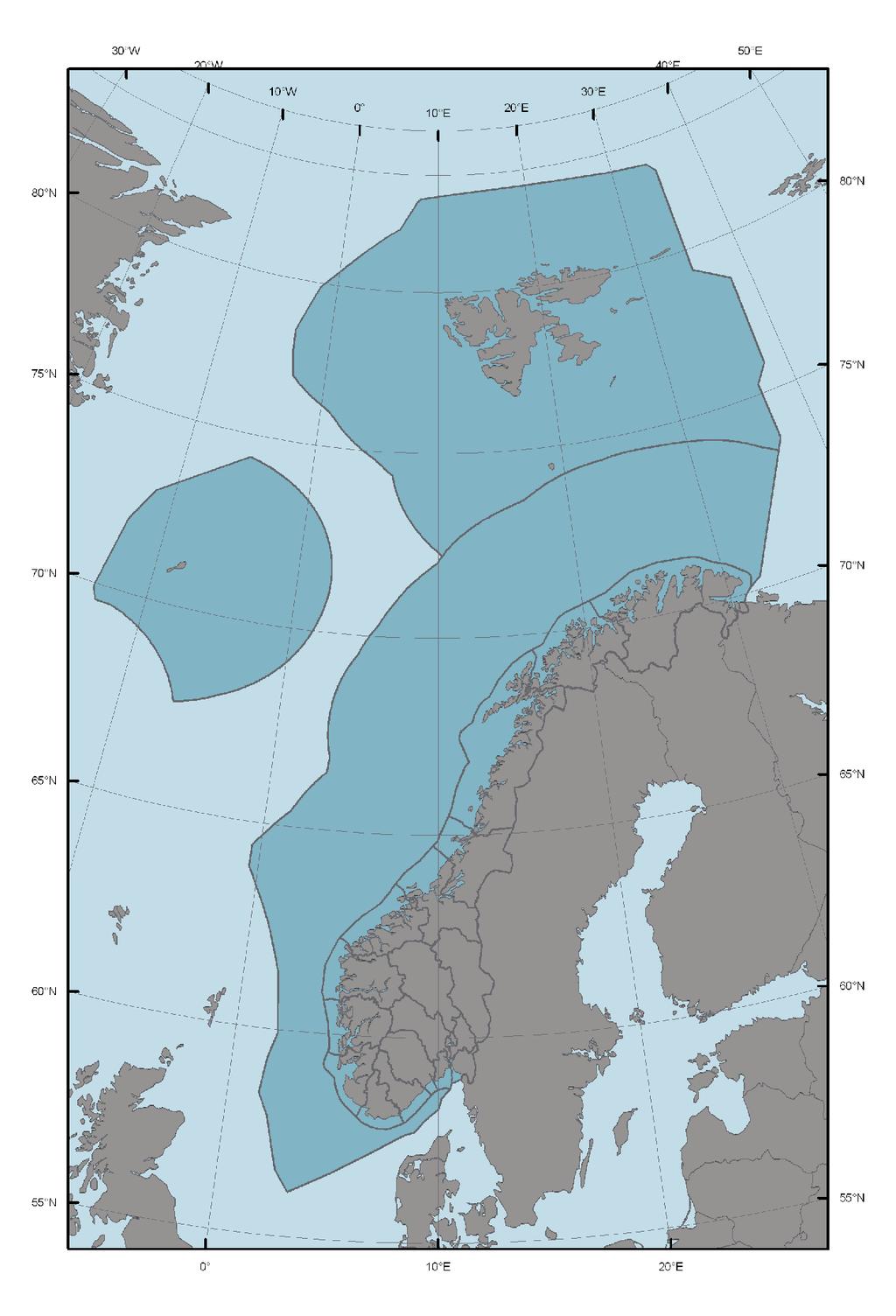 Arealene som er inkludert D Norges fastland og Svalbard og følgende Marine områder: A: Norsk territorialfarvann B:
