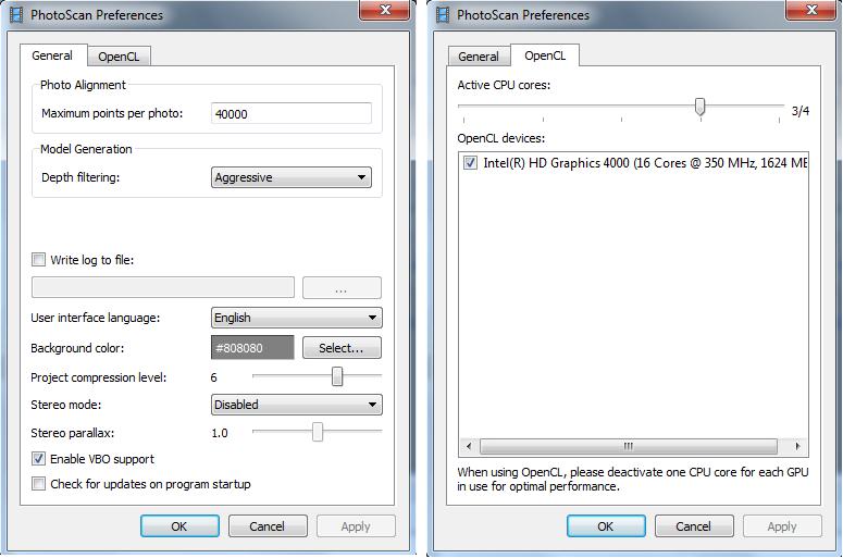 fanen General skal Enable VBO support hukes av 18. Under fanen OpenCL ser vi antall GPU 19 tilgjengelig. For hver GPU som vises, skal CPU 20 reduseres med 1 / X.