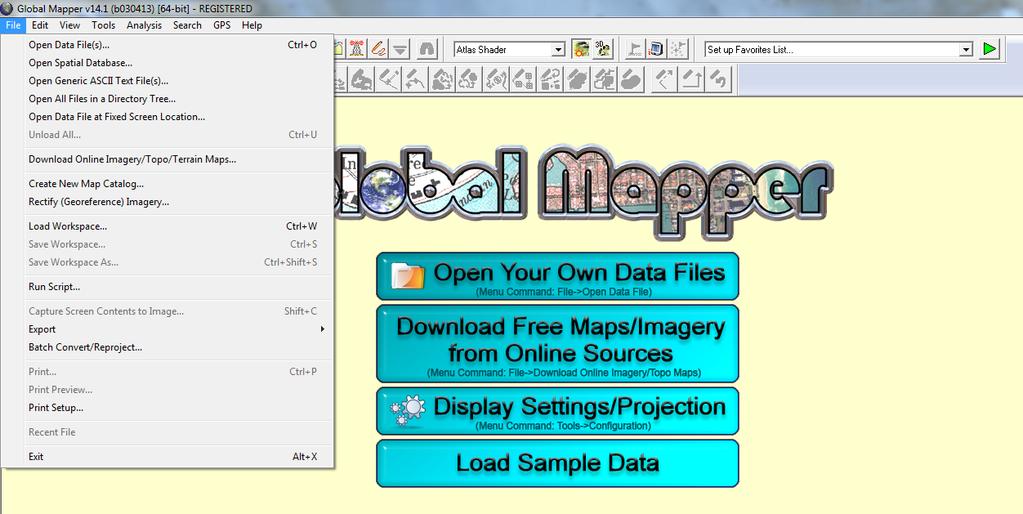 Global&Mapper& Vi bruker Global Mapper for å "klippe" data for å jobbe med mindre datamengder.