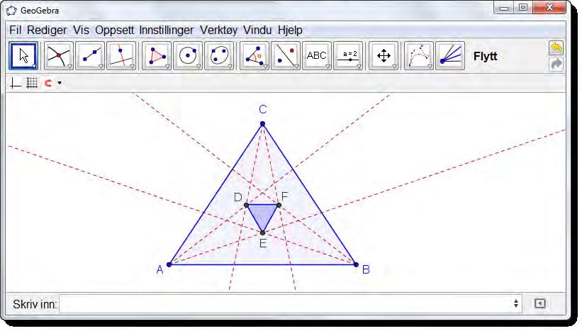 Figur 77: Tredeling av en vinkel Oppgave 72 Tegn en trekant ABC og bruk verktøyet du laget i oppgave 71 til å dele de tre vinklene i trekanten.