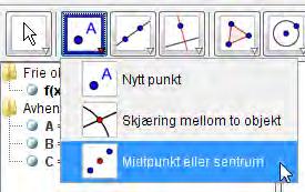 2.5 Oppgaver Oppgave 15 Gitt tredjegradsfunksjonen f(x) = x 3 2x 2 5x + 6 a) Finn nullpunktene til f. b) Finn midtpunktet D til to av nullpunktene A og B og finn tangenten som tangerer f over D.