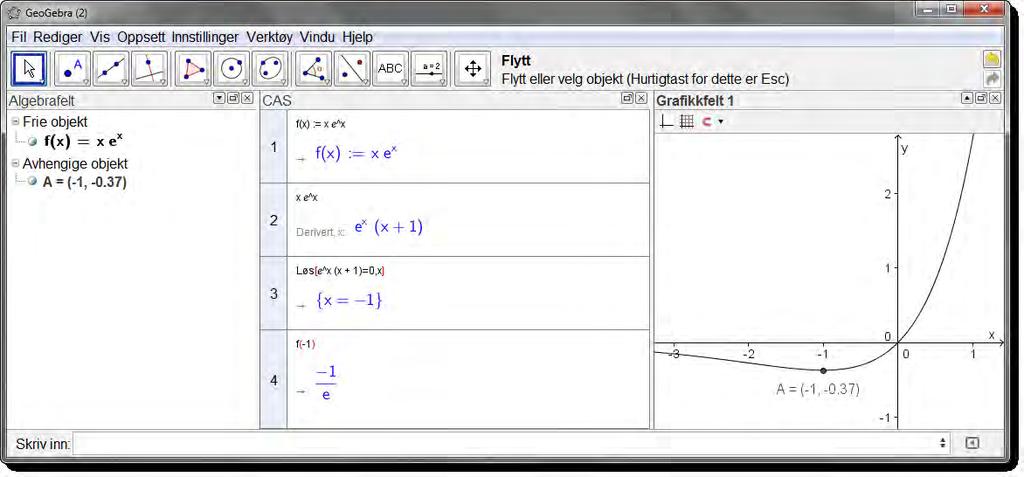 11 CAS i GeoGebra Vi behøver ikke å skrive manuelt inn uttrykket for den deriverte. Vi kan rett og slett trykke en gang på mellomromstasten.