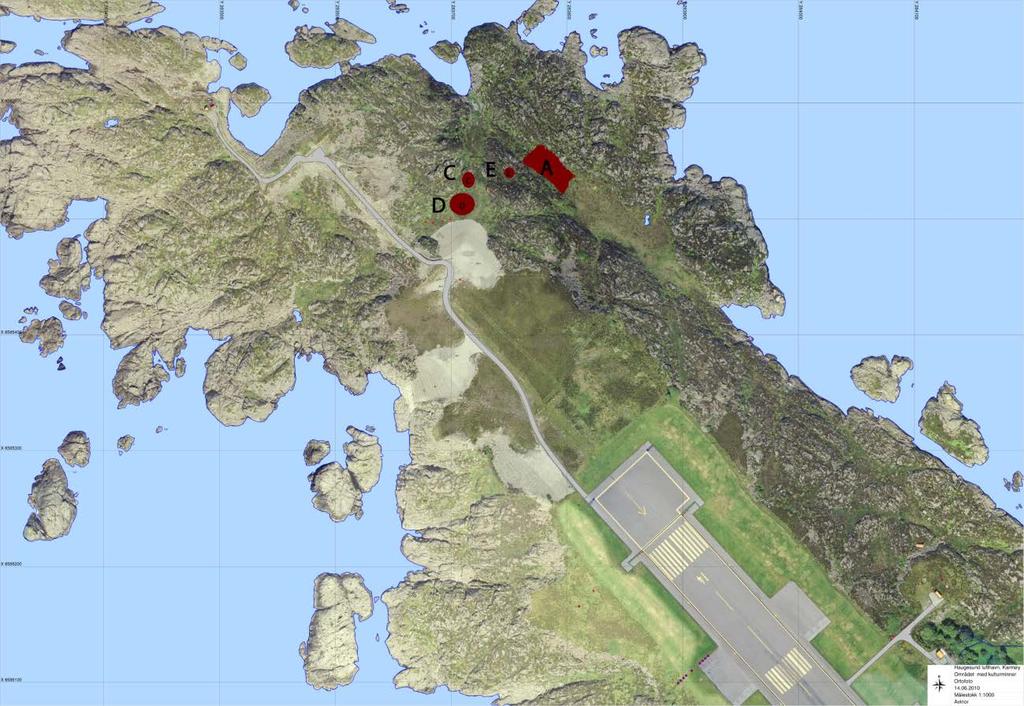 Figur 2. Flyfoto som viser området for den arkeologiske utgravingen på Helganes (Kartgrunnlag: Krister S. Eilertsen).