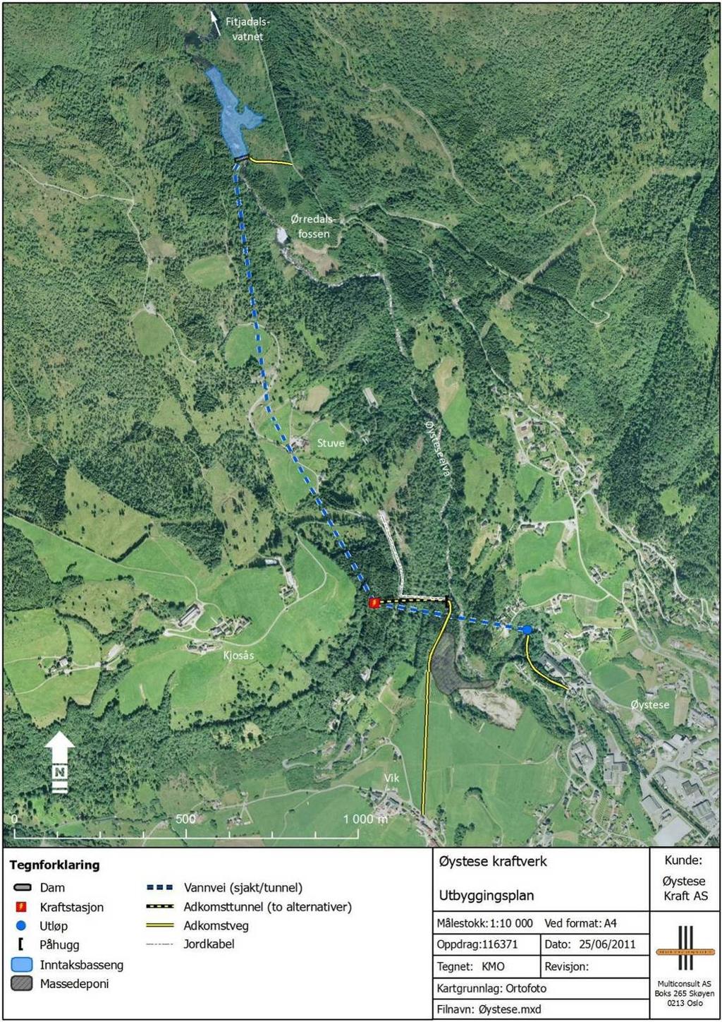 ØYSTESE KRAFTVERK Øystese Kraft AS planlegger å utnytte de nedre 255 m av fallet i Øystesevassdraget, med inntak nedstrøms Fitjadalsvatnet og utløp fra