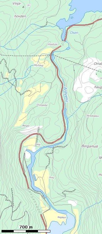 2. ÅRØYELVA (077.Z) Årøyvassdraget ligg i kommunane Luster og Sogndal og har eit nedbørfelt på 441 km 2.