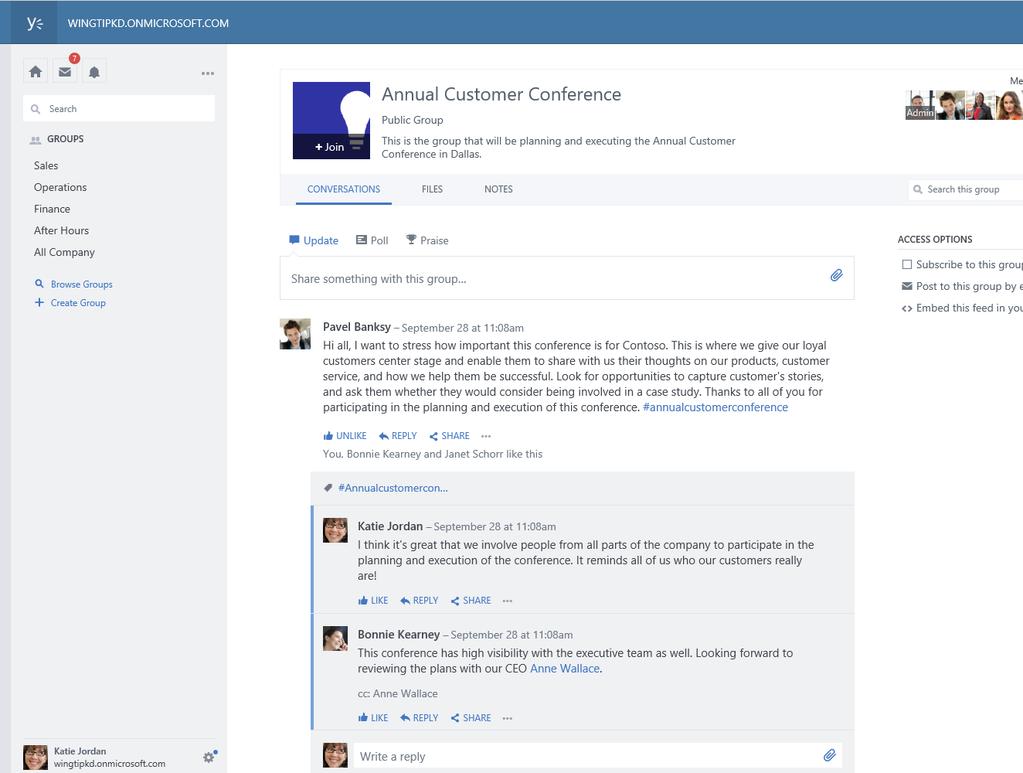 Yammer for intern kommunikasjon Omdømmet til en organisasjon bygges gjennom meldinger som selskapet sender til ansatte og kunder.