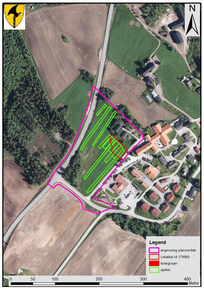 Figur 4: Ortofoto med planområde, sjakter