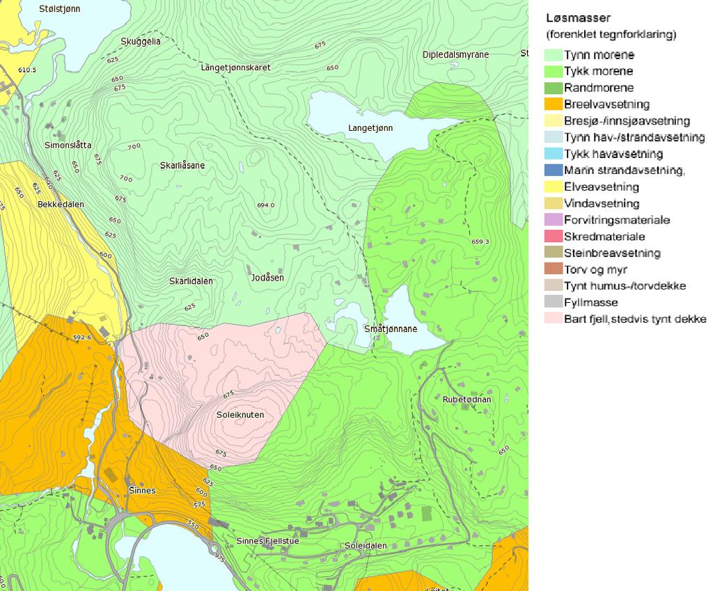 ROS-analyse for Soleiknuten 19 Figur 4: Løsmassekart hentet fra NGUs kartdatabase på nett.