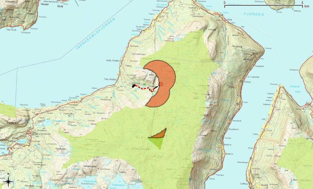 Ecofact AS Side 15 5.2 Inngrepsfrie naturområdet (INON) Inngrepsfrie naturområder defineres som alle områder som ligger mer enn en kilometer (i luftlinje) fra tyngre tekniske inngrep.