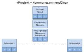 4. ORGANISERING OG ANSVAR Oppdragsgiver / prosjekteier: Prosessen med kommunesammenslåing mellom de tre kommunene er under utarbeidelse, inkludert etablering av politisk og administrativ organisering