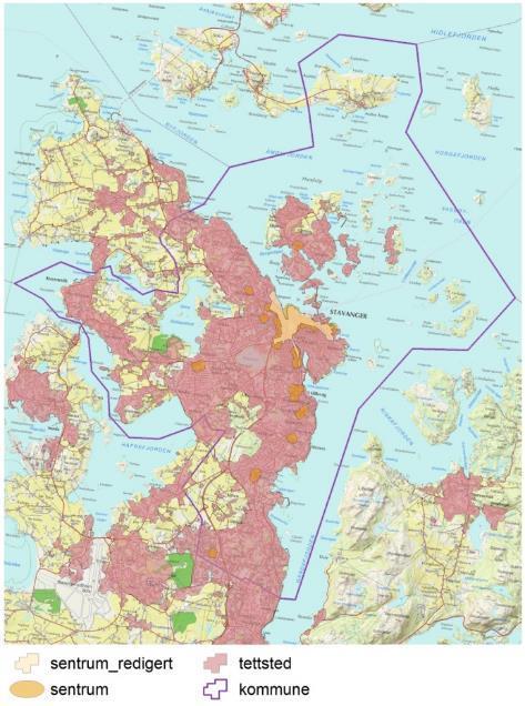 Disse kan tilpasses av kommunene hvis nødvendig. På grunn av definisjonene og metodikken som SSB bruker ved avgrensning, hender det at det finnes små sentrumsområder utenfor det naturlige sentrumet.