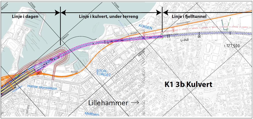 Byggegrop på ca kote 115 forbi Koigen, men den ligger lengre inn enn dagens bane. Det blir noe midlertidige inngrep/adkomstproblematikk.