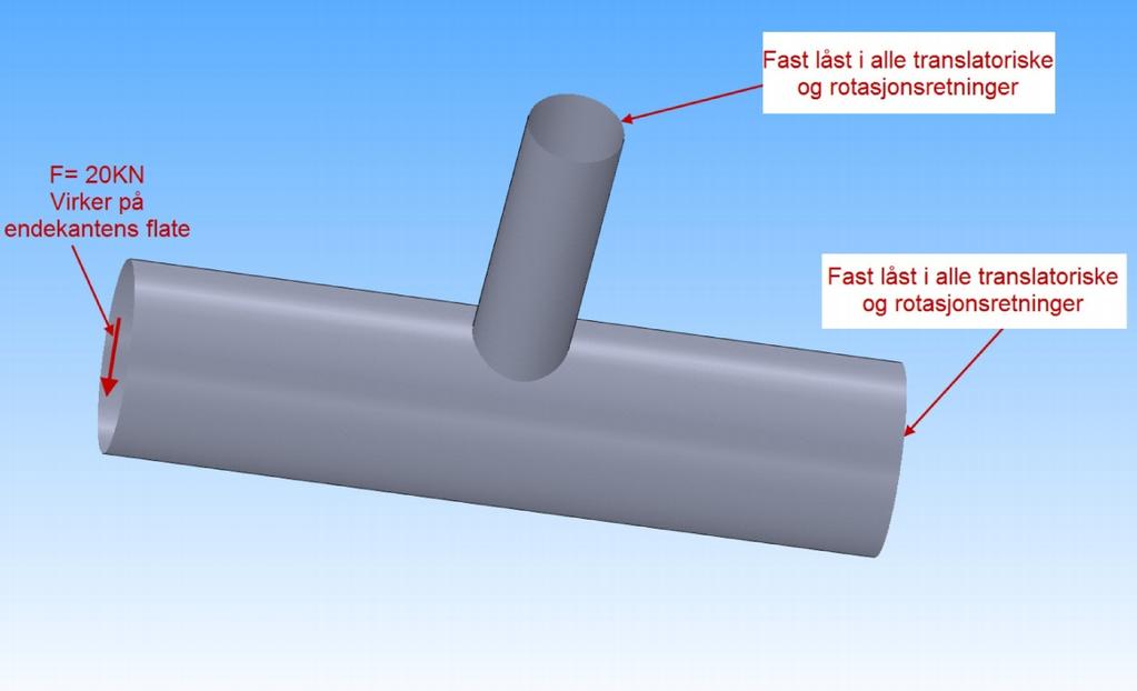 Bacheloroppgave: Sammenligning av finite element method programvare 6. Analyse III: Rørknutepunkt 6.1 Beregningssituasjon Figur 22 viser beregningssituasjonen for analyse III.