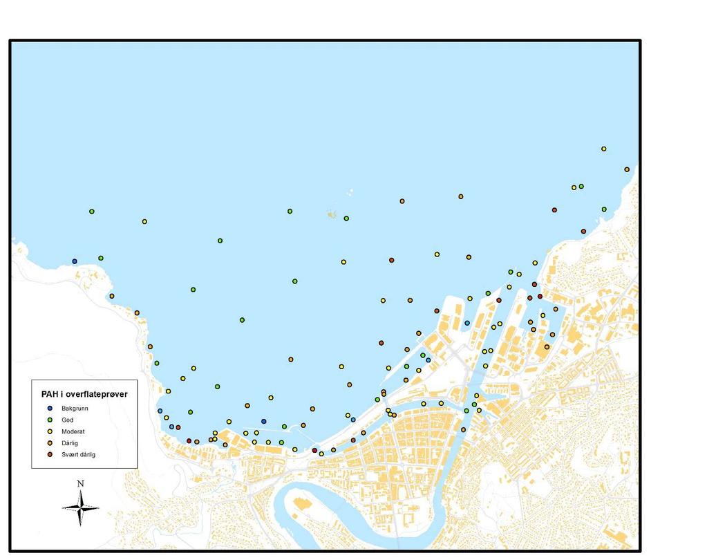 Dokumentnr.: 20130339-03-R Rev. nr.: 1, 30. mai 2014 Side: 22 Figur 4.1 Konsentrasjoner av PAH i overflateprøver i Trondheim havn 5 Omfang av det omsøkte tiltaket 5.