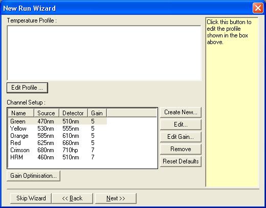 5. Klikk på knappen Edit Profile (Rediger profil) i dialogboksen New Run Wizard (Veiviser for ny analyse) (figur 23), og kontroller