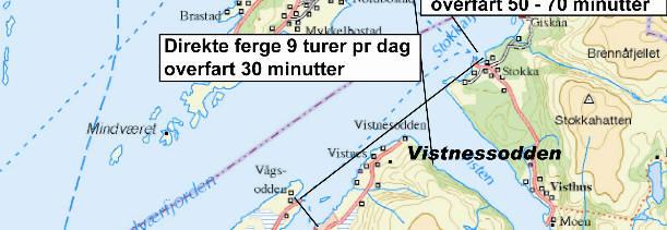 Ferjetilbud og reisetid: Ferjer Ferjefrekvens Reisetid 28 pbe hele året 50 pbe hele året Supplering 50 pbe mai august Ferjetilbud og reisetid med ferje Forvik - Tjøtta 7 turer pr dag 8 turer pr dag 8