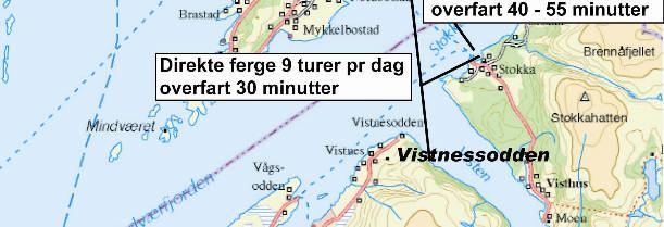 turer pr dag Ferjetilbud og reisetid med ferje Vistnesodden Tjøtta og lokalferje Forvik - Tjøtta - alternativ 2b: ferjeleie på Vistnesodden og bru til Hamnøya Reisetid Tjøtta - Horn Forvik - Tjøtta