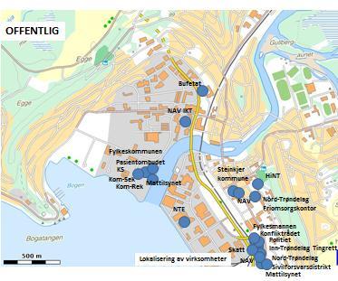 39 (63) Figur 16: Virksmheter ffentlig Denne versikten ver virksmhetenes lkalisering i Steinkjer viser en relativt str spredning i hele byrmmet g at dette er nkså gjennmgående fr alle