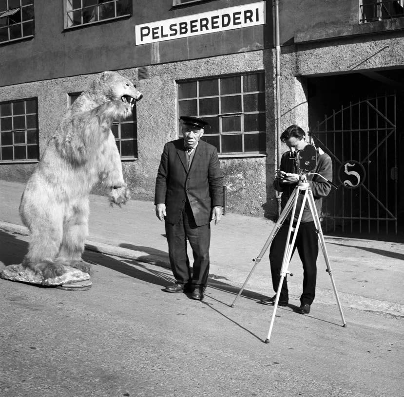 FOTOGRAFIET Fotograf: Ukjent Motiv: Filmopptak Tid: Først på 1960-tallet Sted: Storstads pelsberederi, Tromsø Kjell Fjørtoft (1930-2010) døde 14. mai.