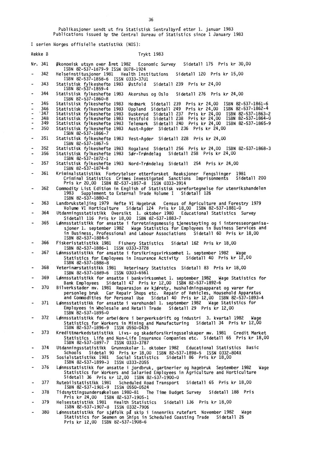 36 Publikasjoner sendt ut fra Statistisk SentralbyrS etter 1.