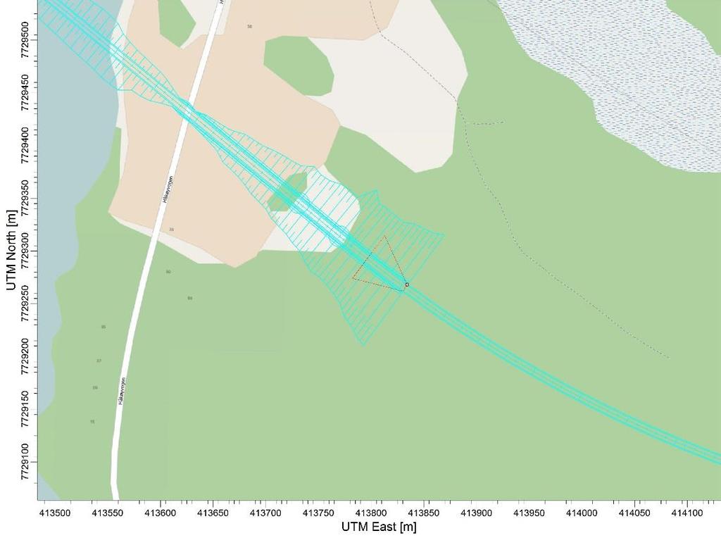 Figur 10: Maksimumutbredelse av jetfasen fra en tunnelmunning (Kilde: ModLUFT, 2012) Figur 11: