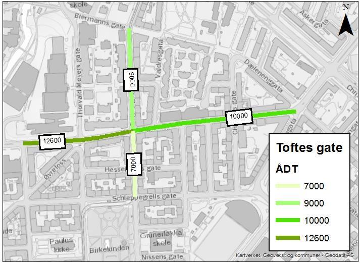 Fartsgrensene på disse to gatene er 50 km/t. Figur 14: ÅDT i området (hentet fra NVDB).