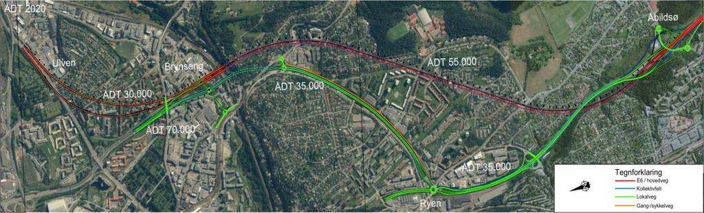 1.4. Trafikkmengder i nytt vegsystem I Mulighetsstudien for E6 Manglerudprosjektet (Trinn 3) er det kjørt trafikkmodellberegninger (RTM 23+).