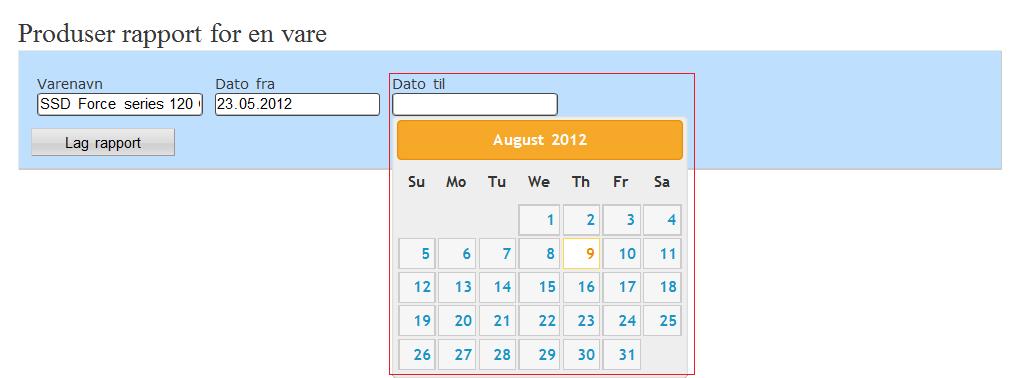 14 Under «Dato til» kan en velge dato fra kalender: Figur 19. Trinn 3 Trykk nå «Lag rapport» for å få rapporten i PDF format. 7.