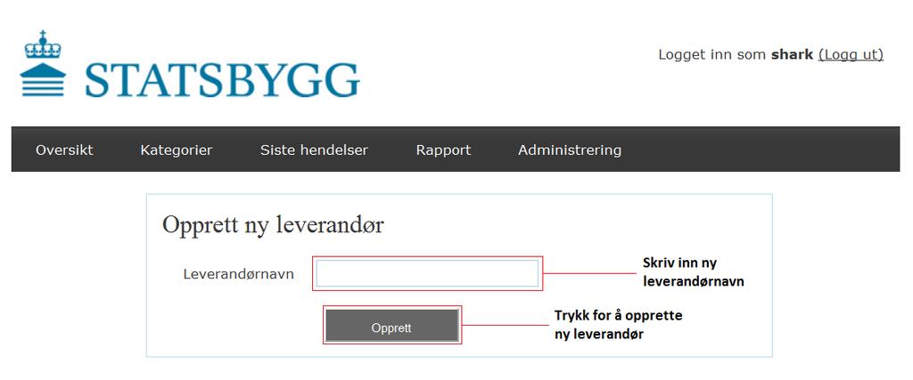 15 6. Trykk «Liste over alle merker» for å liste ut alle merker 7. Trykk «Endre varselmail» for å endre malen på varselmail 8. Trykk «Endre purremail» for å endre malen på purremail 7.1.1 Legg til ny leverandør Trykk på «legg til ny leverandør», og brukeren kommer til følgende side: Figur 21.