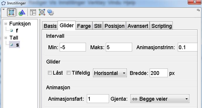 Oppgaver fra NUMMER 9: 3.26 og 3.29 Variable koeffisienter, bruk av glider Vi kan gjøre likninger og funksjoner dynamiske ved å bruke variabler som koeffisienter og variere disse ved hjelp av glidere.