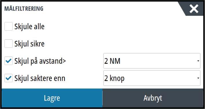 AIS-fartøy tapt Angir området for tapte fartøy. Hvis et fartøy har forsvunnet fra det angitte området, oppstår det en alarm.