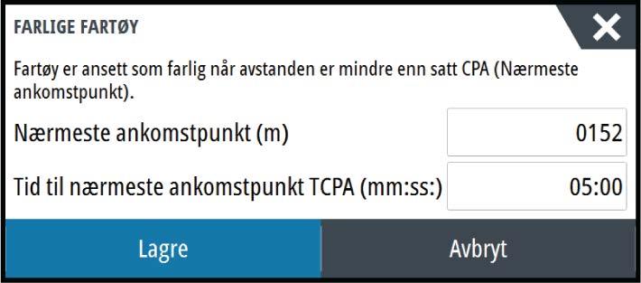 Lengden på kursforlengerne angis enten som en fast avstand eller for å indikere hvor langt fartøyet vil forflytte seg i den valgte perioden.