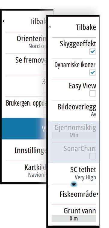 Visningsalternativer for Navionics Kartskyggelegging Skyggeeffekt legger til terrenginformasjon på kartet.