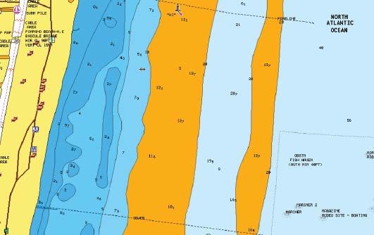 Fiskeområde Velg et dybdeområde som Navionics fyller med en annen farge.