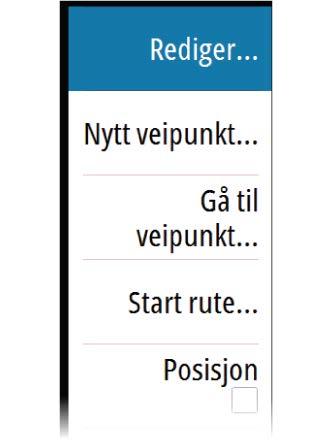 Naviger til markørposisjon Du kan starte navigasjon til en markørposisjon på hvilket som helst kart-, radar- eller ekkoloddvindu.